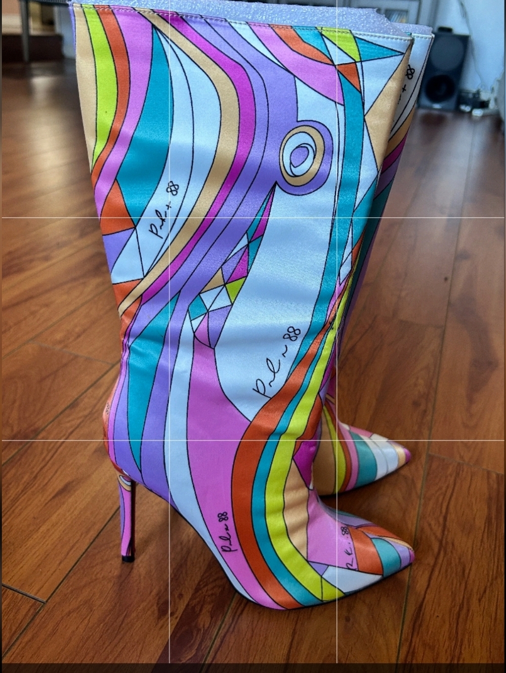X88 Multicolor Abstract Print High Stiletto Boots - NIB